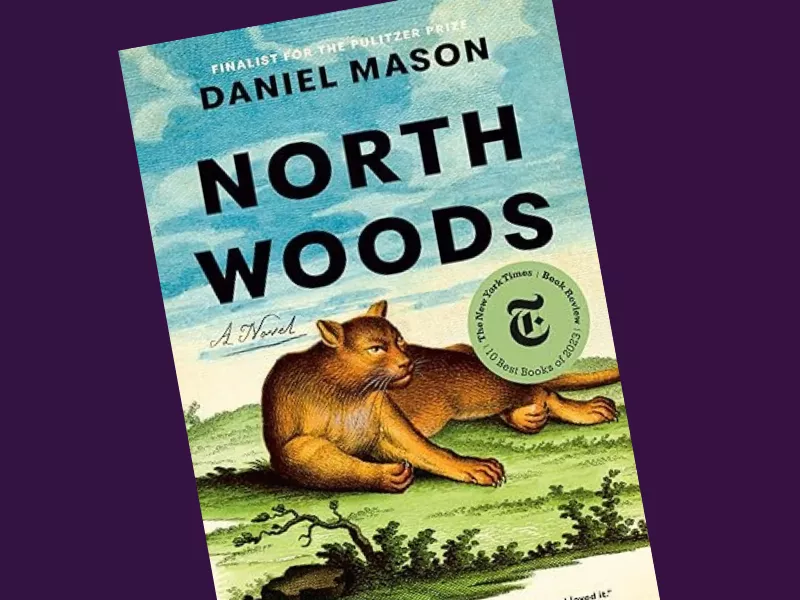 North Woods book cover against purple background